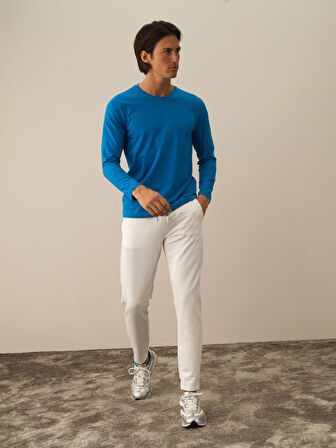 Xint Mavi Modal Dokulu Slim Fit Uzun Kollu Tişört