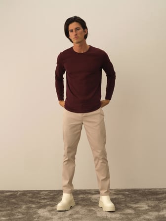 Xint Bordo Modal Dokulu Slim Fit Uzun Kollu Tişört