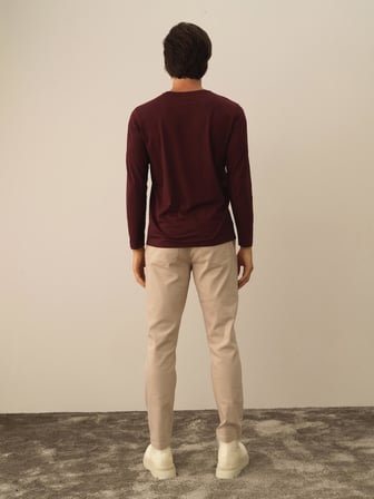 Xint Bordo Modal Dokulu Slim Fit Uzun Kollu Tişört