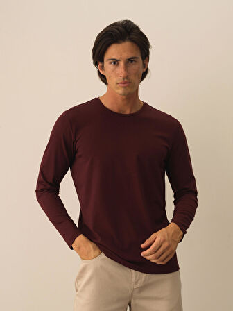 Xint Bordo Modal Dokulu Slim Fit Uzun Kollu Tişört