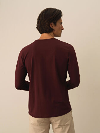Xint Bordo Modal Dokulu Slim Fit Uzun Kollu Tişört