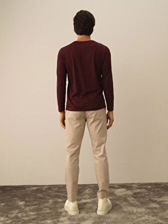 Xint Bordo Modal Dokulu Slim Fit Uzun Kollu Tişört