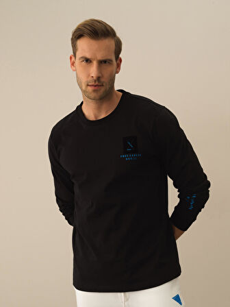 Xint Siyah Pamuk Dokulu Regular Fit Uzun Kollu Tişört