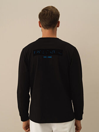 Xint Siyah Pamuk Dokulu Regular Fit Uzun Kollu Tişört