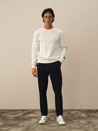 Xint Kırık Beyaz Pamuk Dokulu Regular Fit Sweatshirt