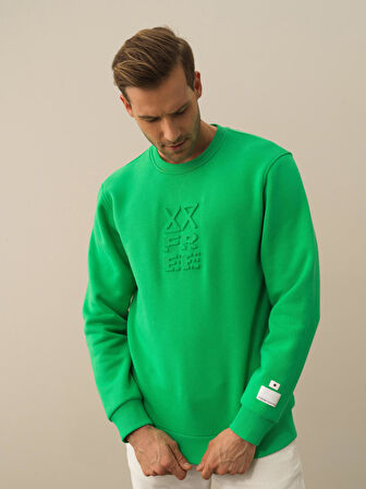 Xint Yeşil Pamuk Dokulu Regular Fit Sweatshirt