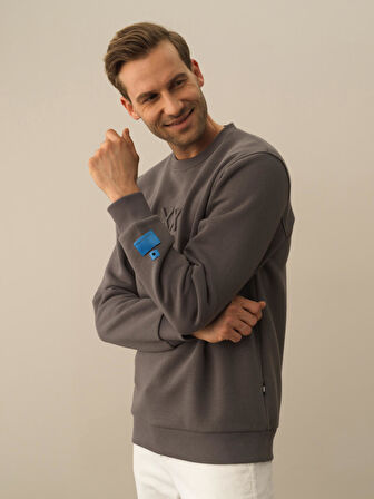 Xint Koyu Gri Dokulu Pamuk Dokulu Regular Fit Sweatshirt