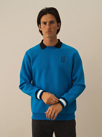 Xint Mavi Pamuk Dokulu Regular Fit Sweatshirt