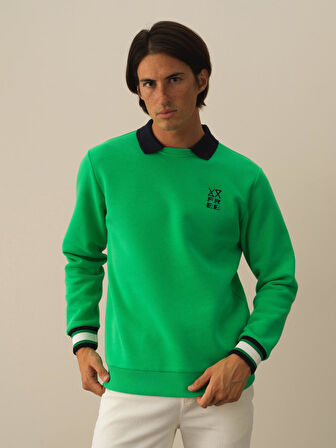 Xint Yeşil Pamuk Dokulu Regular Fit Sweatshirt