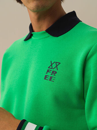 Xint Yeşil Pamuk Dokulu Regular Fit Sweatshirt