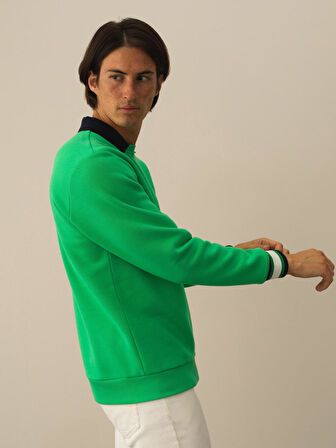 Xint Yeşil Pamuk Dokulu Regular Fit Sweatshirt