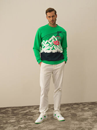 Xint Yeşil Pamuk Dokulu Regular Fit Sweatshirt