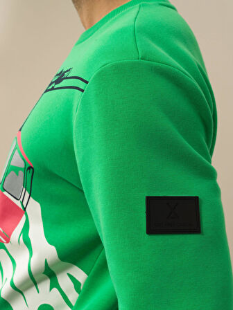 Xint Yeşil Pamuk Dokulu Regular Fit Sweatshirt