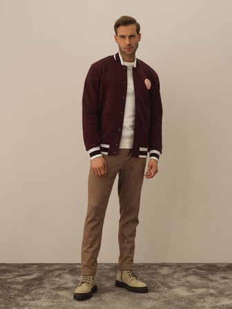 Xint Bordo Pamuk Dokulu Regular Fit Sweatmont