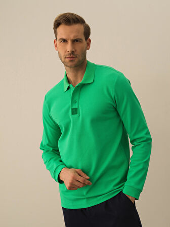 Xint Yeşil Pamuk Dokulu Slim Fit Uzun Kollu Tişört
