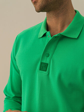 Xint Yeşil Pamuk Dokulu Slim Fit Uzun Kollu Tişört