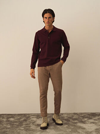 Xint Bordo Pamuk Dokulu Slim Fit Uzun Kollu Tişört
