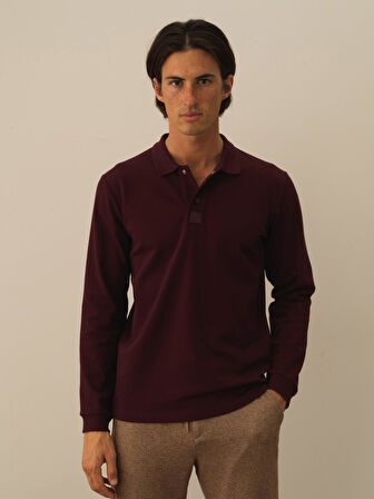 Xint Bordo Pamuk Dokulu Slim Fit Uzun Kollu Tişört