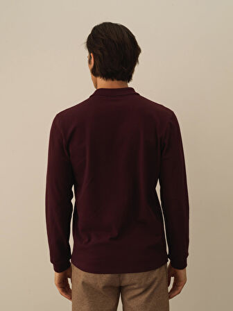 Xint Bordo Pamuk Dokulu Slim Fit Uzun Kollu Tişört
