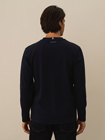 Xint Lacivert Pamuk Dokulu Regular Fit Uzun Kollu Tişört