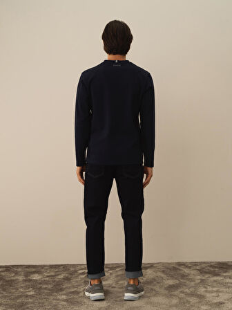 Xint Lacivert Pamuk Dokulu Regular Fit Uzun Kollu Tişört