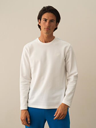 Xint Kırık Beyaz Pamuk Dokulu Regular Fit Uzun Kollu Tişört