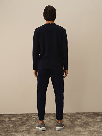 Xint Lacivert Pamuk Dokulu Regular Fit Uzun Kollu Tişört