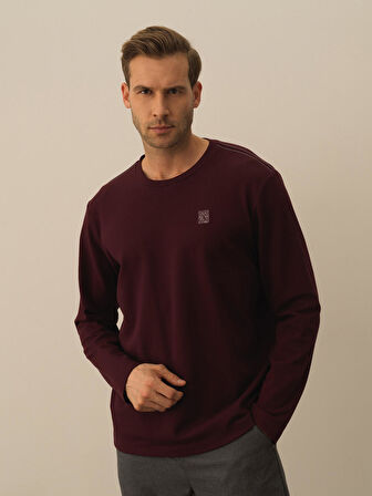 Xint Bordo Pamuk Dokulu Regular Fit Uzun Kollu Tişört