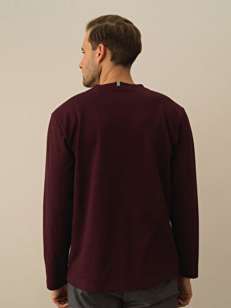 Xint Bordo Pamuk Dokulu Regular Fit Uzun Kollu Tişört