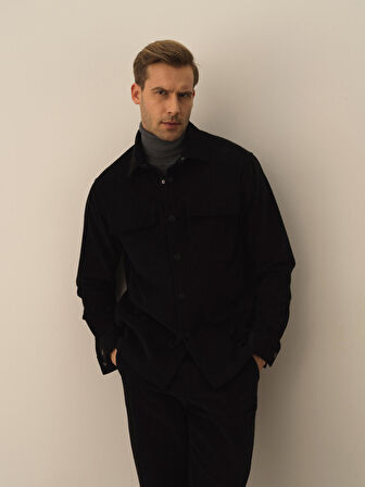 Xint Siyah Pamuk Dokulu Regular Fit Gömlek Ceket