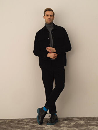 Xint Siyah Pamuk Dokulu Regular Fit Gömlek Ceket