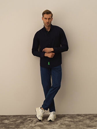 Xint Lacivert Pamuk Dokulu Regular Fit Gömlek