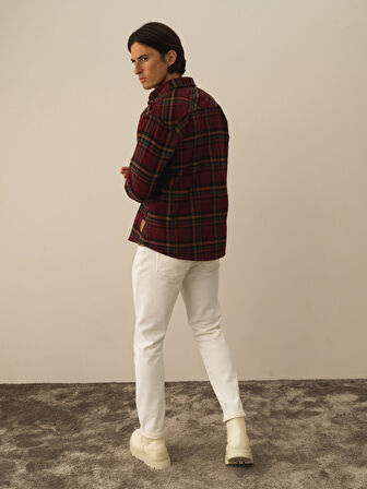 Xint Bordo Pamuk Dokulu Regular Fit Gömlek