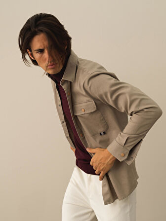 Xint Bej Pamuk Dokulu Regular Fit Gömlek