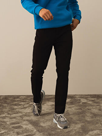 Xint Siyah Pamuk Dokulu Slim Fit Pantolon