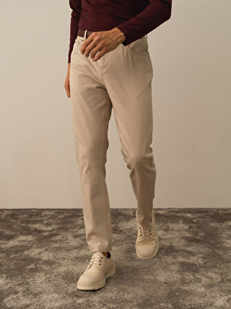 Xint Bej Pamuk Dokulu Slim Fit Pantolon