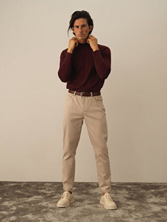 Xint Bej Pamuk Dokulu Slim Fit Pantolon
