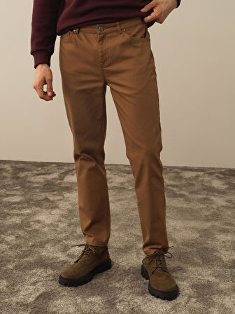 Xint Camel Pamuk Dokulu Slim Fit Pantolon