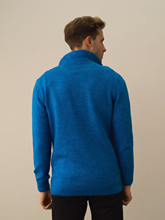 Xint Mavi Lüks Pamuk Dokulu Regular Fit Kazak