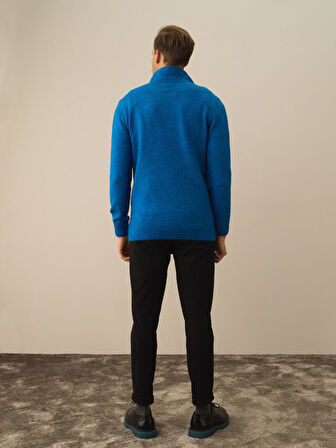 Xint Mavi Lüks Pamuk Dokulu Regular Fit Kazak