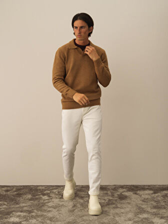 Xint Camel Lüks Pamuk Dokulu Regular Fit Kazak