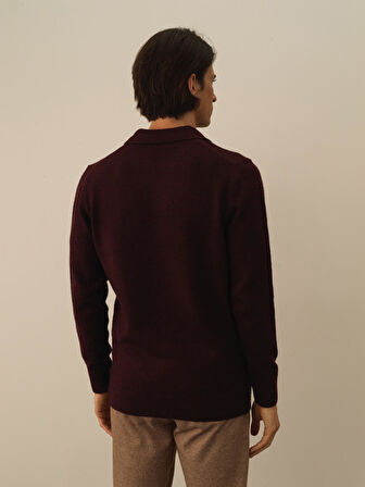 Xint Bordo Lüks Pamuk Dokulu Regular Fit Kazak