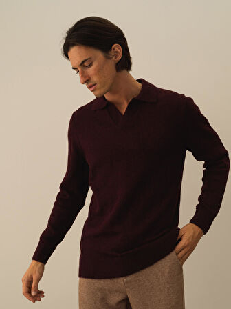 Xint Bordo Lüks Pamuk Dokulu Regular Fit Kazak