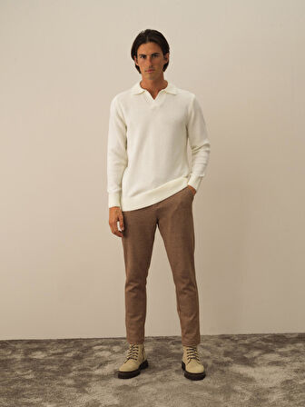 Xint Ekru Lüks Pamuk Dokulu Regular Fit Kazak