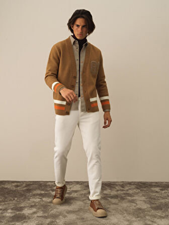 Xint Camel Lüks Pamuk Dokulu Regular Fit Hırka