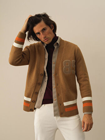 Xint Camel Lüks Pamuk Dokulu Regular Fit Hırka