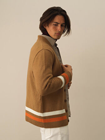 Xint Camel Lüks Pamuk Dokulu Regular Fit Hırka