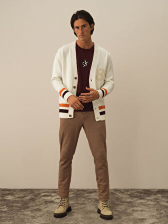 Xint Ekru Lüks Pamuk Dokulu Regular Fit Hırka