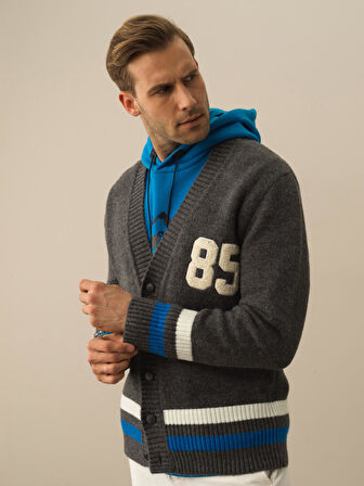 Xint Koyu Gri Dokulu Lüks Pamuk Dokulu Regular Fit Hırka