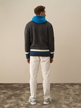 Xint Koyu Gri Dokulu Lüks Pamuk Dokulu Regular Fit Hırka